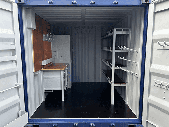 Binnenkant van een werkplaats container